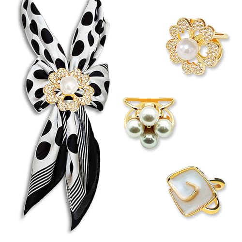 Image of 3pcs Elegant Rhinestone Daisy FLowers Scarf ring Buckle for Lady Heart Crystal Rhinestone Scarves Clip Buckle for women