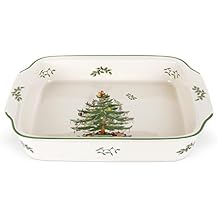 Spode Christmas Tree طبق كبير مستطيل الشكل، مقلاة خبز عميقة 15 &times; 11 بوصة - غسالة أطباق آمنة، أدوات مائدة احتفالية للترفيه عن العطلات، أدوات خدمة عيد الميلاد والأطباق الموسمية