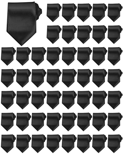 Cuffbow 50 Pcs Men's Tie Bulk Groomsman 3.15'' Formal Necktie for Wedding Business (Black)