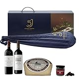 ENOVINOS Cesta Gourmet Regalo Navidad Empresas, Familia y Amigos - Caja con Jamón 5 Jotas, Vino Tinto Carraovejas, Capellanes Crianza, Queso Los Molinos y Rocas de Raúl Asencio