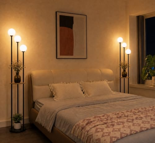 Image of Fiqevs 3 Globe Floor Lamp with Shelves - Living Room Modern Standing Lamp