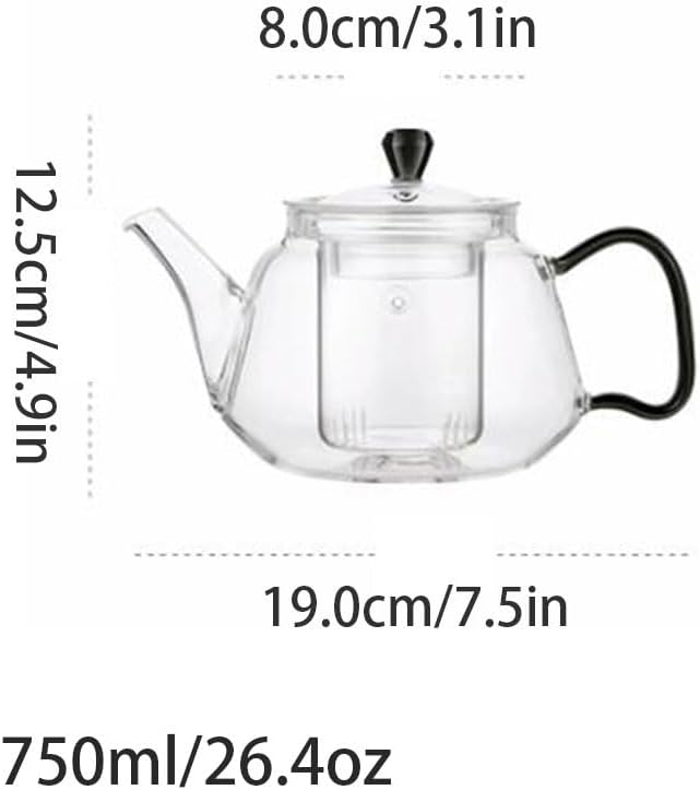 Classic Home glass set with handle tea maker electric ceramic stove for tea kettle transparent tea boiler 750ml/26.4oz Easy to use (Without Cup)
