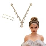 Zaxomum Spakling Gold Rhinestone Forehead Chain with Teardrop Pendant, Adjustable Bridal Boho Flapper Headpiece for Wedding Prom Party Festival，Crystal Hair Accessory for Women Showgirls