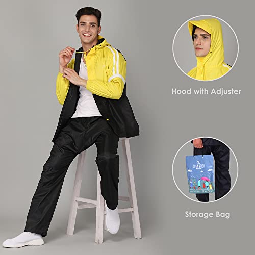 Image of THE CLOWNFISH Men's Waterproof Casual Style Polyester Double Coating Reversible Raincoat With Hood And Reflector Logo At Back For Night Travelling