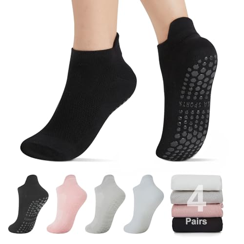 Image of Ligtmor Pilates Socks with Grips for Women 4/5/6 Pairs Non-Slip Yoga Socks for Dance and Workout Athletic Fitness Socks