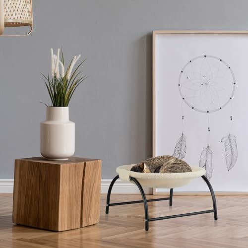 Relaxdays Katzenhängematte stehend, erhöhter Katzenhängesessel, Plüsch, HBT 25x45x42 cm, Katzenbett Stahl, beige/schwarz