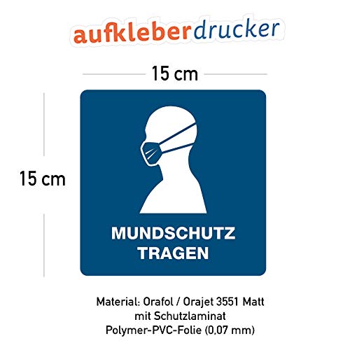 3 Stück Aufkleber "Mundschutz tragen" mit Piktogramm – selbstklebende Maskenpflicht Hinweisschilder für Arztpraxen, ÖPNV, Einzelhandel uvm. (15 x 15 cm | Blau) - Image 6