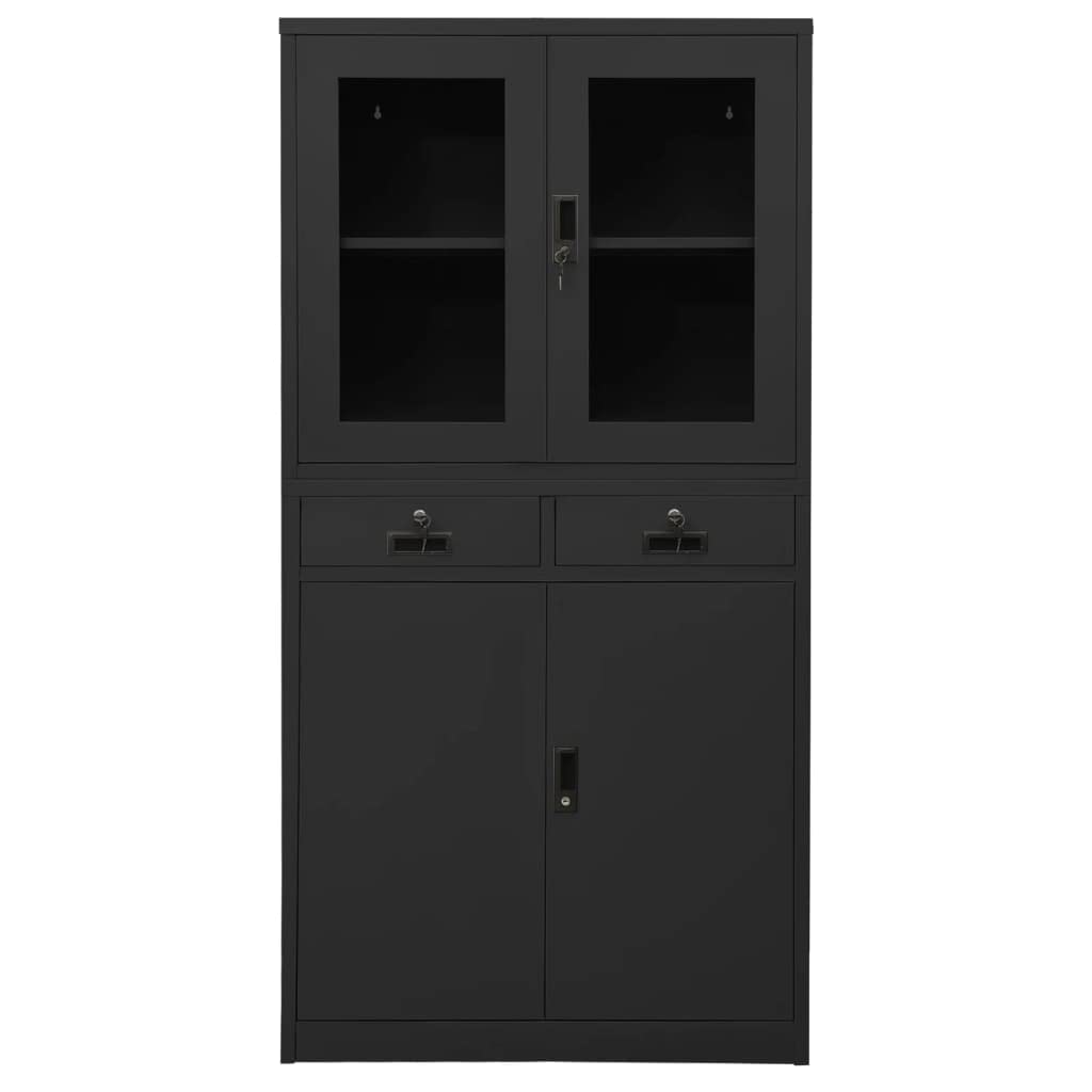 Büroschrank,Freistehender Büroschrank Aktenschrank Metallschrank Lagerschrank Materialschrank,für Unternehmen,Büro,Schule,Anthrazit 90x40x180 cm Stahl gehärtetes Glas