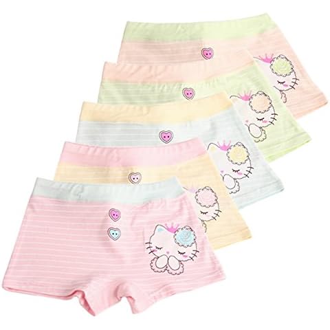 XPX Garment 5 Pack Random Stripe Lovely Cat Little Girls Boyshorts Knicker Baby Girl Cotton Boxer Briefs Hipster Underwear , Style Cat Random Color, 4-6 Year Cover