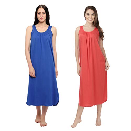 Image of BLAZON Women's Cotton Hosiery Solid Maxi Nighty Slip (Pack of 2) Available Sizes: S, M, L, XL, 2XL, 3XL, 4XL, 5XL