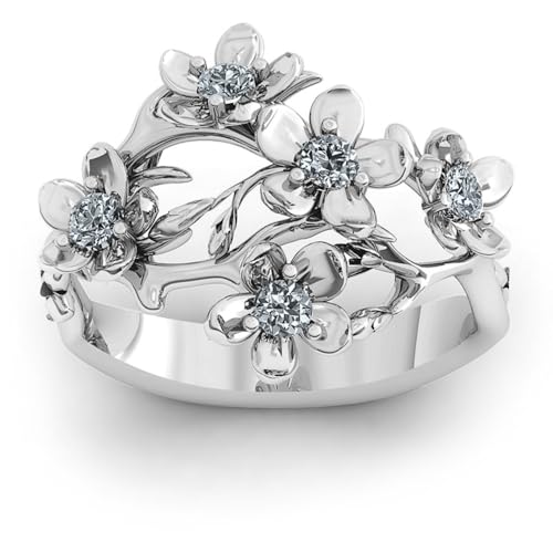 Graceful Flower Rings for Women Cubic Zirconia Finger Jewelry for Engagement