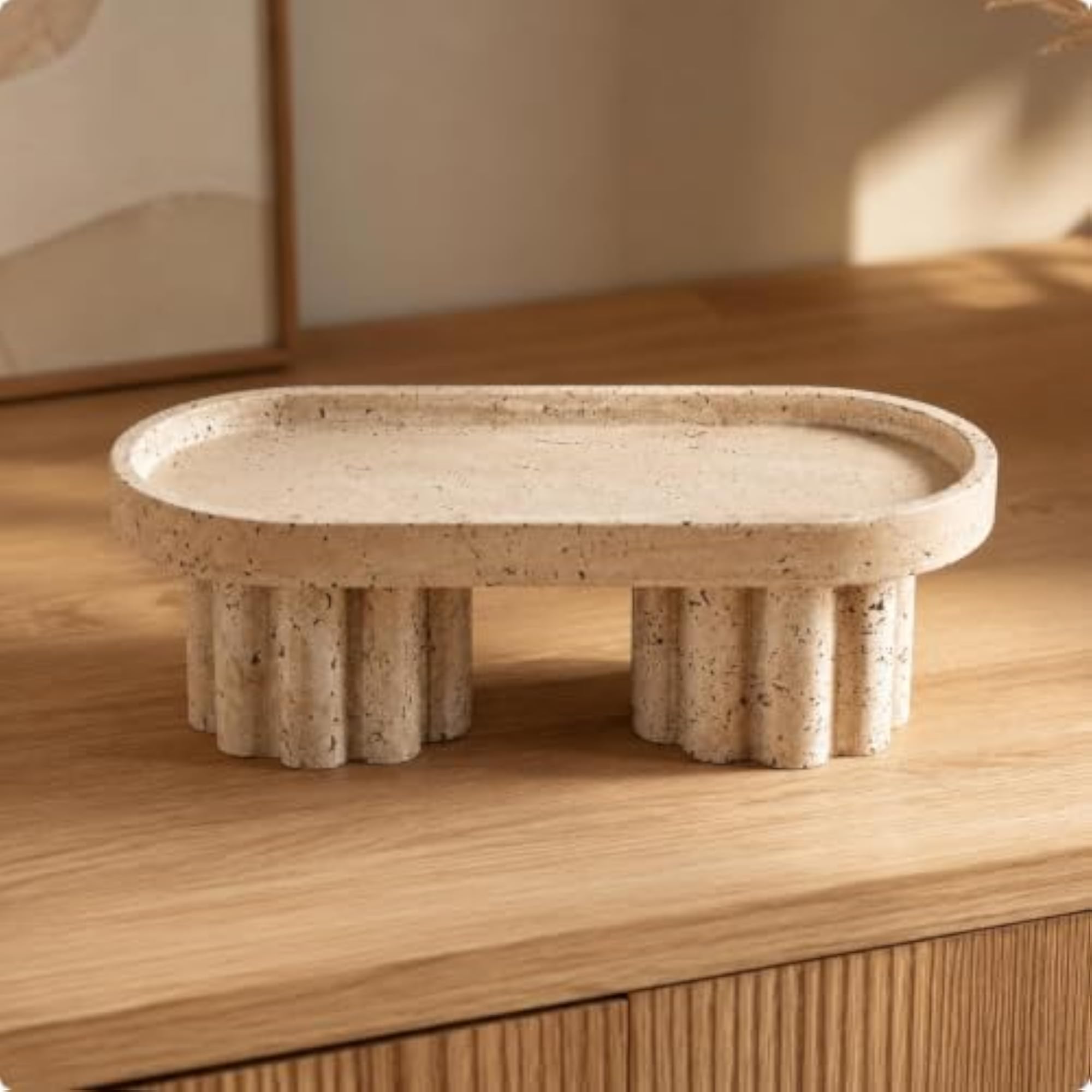 Fluted Pedestal Tray, Versatile Travertine Design