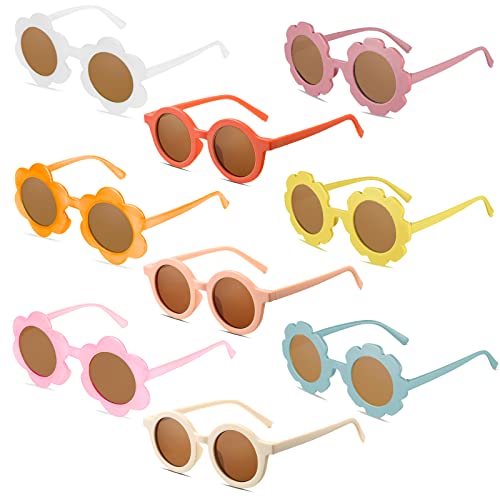 SUNOVELTIES 9 Pack Kids Sunglasses Child Daisy Round Flower Sunglasses for Toddler Girls Boys Baby Cute Glasses Eyewear for Parties