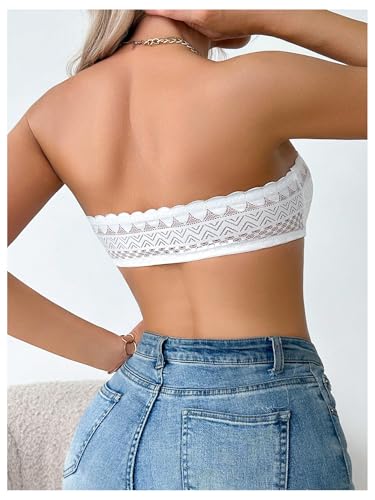 MakeMeChic Women's Front Closure Bandeau Bras Strapless Lace Wireless Half Bralette Underwear2