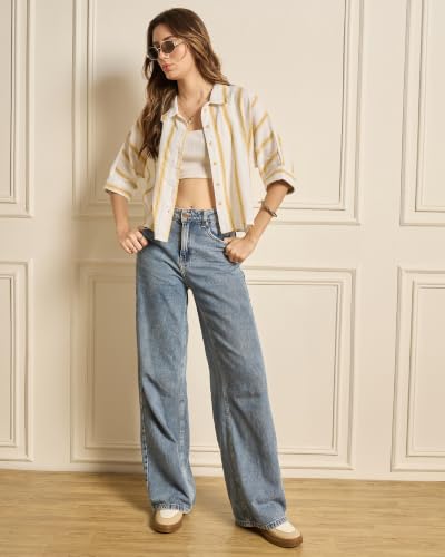 Image of Chimpaaanzee Women Checks Half Sleeve Crop Shirt