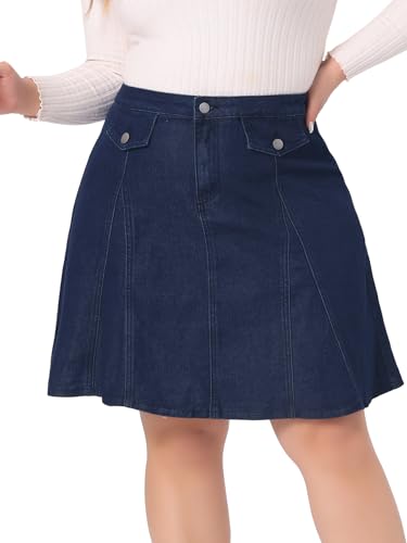 Agnes Orinda Plus Size Denim Skirt for Women Casual A-line Jean Buttons Decor Faux Pockets Mini Skirts2