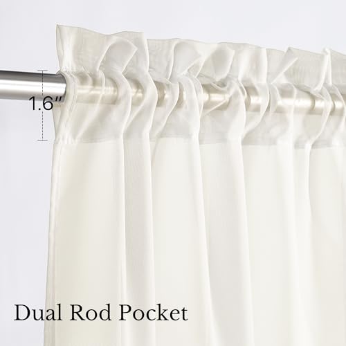 Image of NICETOWN Sheer Curtains 96 Inches Long, Natural, W42xL96, 2 Panels | Rod Pocket Lightweight Drapes Voile Sheer Air & Breathable Elegant Window Treatments for Bedroom /Living Room