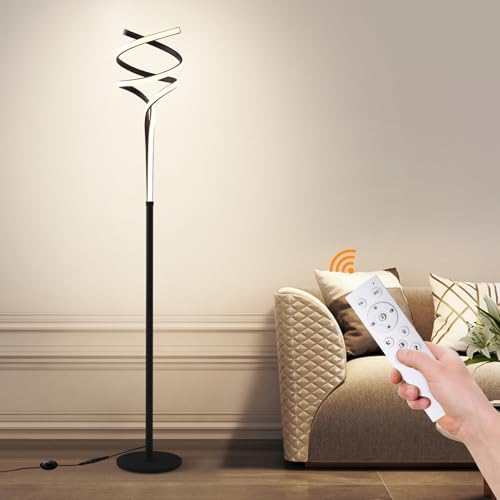 Lámpara de pie de salón, lámpara de pie moderna LED, lámpara de salón 2500LM-40W-3Color regulable, lámpara de pie negro brillante 160 cm para sala de estar, dormitorio, comedor y estudio.