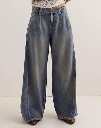 loveimgs Women Y2k Baggy Wide Leg Denim Pants Boyfriend Patchwork Flare Jeans Mid Rise Distressed Palazzo Pockets2