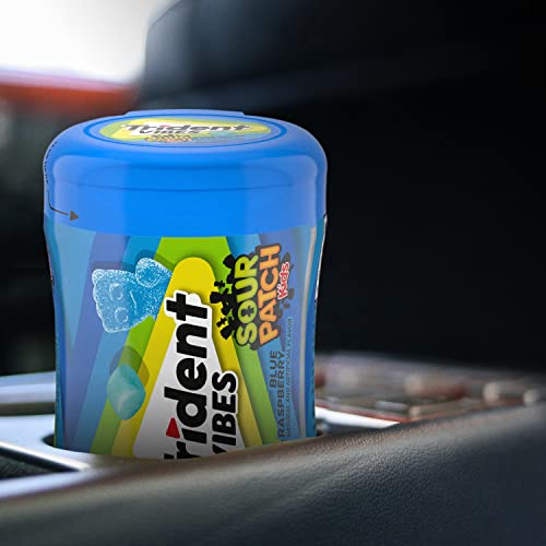 Trident Vibes SOUR PATCH KIDS Blue Raspberry Sugar-Free Chewing Gum, 4 Bottles of 40 Pieces (160 Total Pieces)