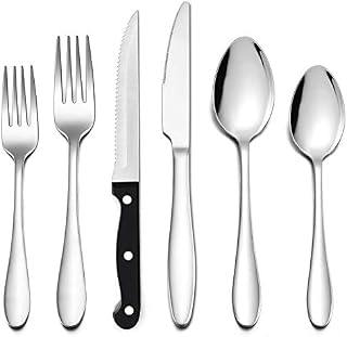 LIANYU 48-Piece Silverware Set with Steak Knives, Stainless Steel Flatware Cutlery Set