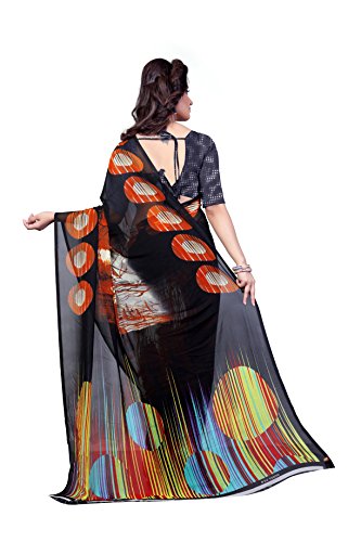 Anand Sarees Georgette with Blouse Piece Saree (Pack of 2) (Combo_1349_1515_2_Black & Fuschia_One Size)