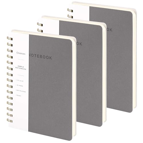 Image of Spiral Notebook-5.75 inch x 8.125 inch College Ruled Journal with Inner Pockets and 160 Pages,PU Leather Cover Business Journal, Twin-Wire Binding Notebook Perfect for Office & Home School Supplies 3 pack Grey