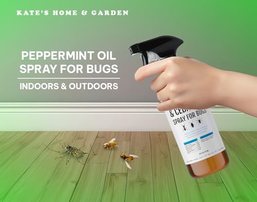 Image of Kate's Home & Garden Peppermint Oil Spray for Bugs, Ants, Insects, Spiders, Roaches, Stink Bug. Pesticide and Insecticide Indoor Repellent Pest Control with Cedar Oil (16oz, Natural, Non Toxic)