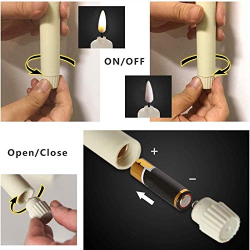 10 Pack Wax Covered Flameless Windows Candles with Remote and Timer, Ivory Battery Powered Candle with Removable Silver Candleholders
