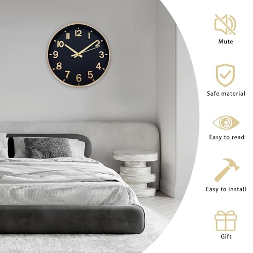 Reloj de pared analógico silencioso 10 pulgadas negro oro miniatura 3