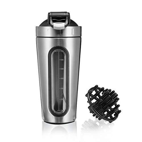 Slimerence Shaker de Proteína en Polvo, Taza Deportiva de Acero Inoxidable, Taza de batidora para Gimnasio, Entrenamiento y Fitness, Plateado