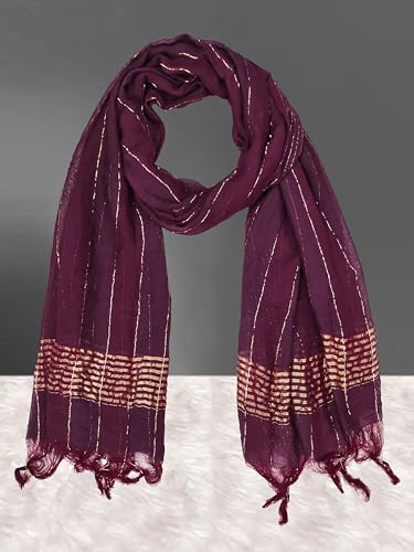 Image of TRENDMALLS Women's Chinon Silk Golden Zari Weaving Stripes Design Dupatta