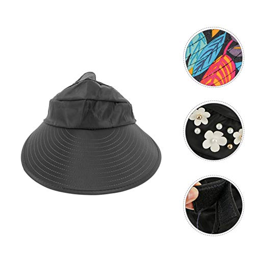 Amosfun Chapéu de sol preto para uso ao ar livre dobrável com proteção solar e aba larga chapéu de s