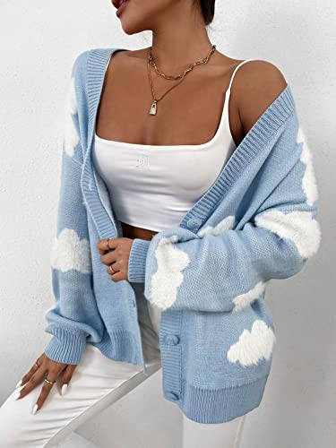 SOLY HUX Women's Button Down V Neck Long Sleeve Cloud Open Front Knit Cardigan Sweater3