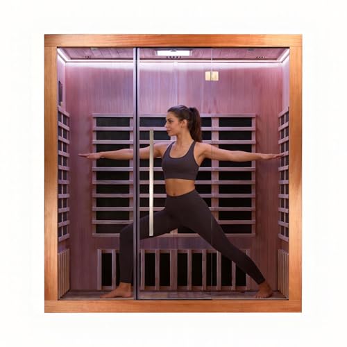 Image of Infrared Yoga Sauna,Low EMF,3-4 Person Sauna,Premium Wood,Indoor Sauna | 2365W /120V,15 Low EMF heating panels, 130℉, BT speaker, 7-color LED lights, ventilation system,tall yoga-friendly design