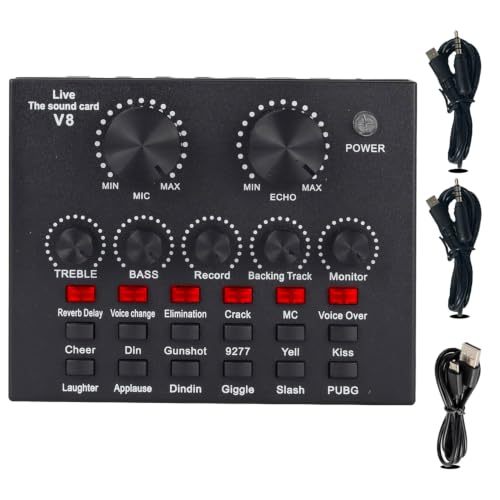 V8 Sound Card External Sound Card Mini Sound Mixer BoardUSB Interface Multiple Sound Effects Volume Adjustable for Music Recording Karaoke Singing Broadcast
