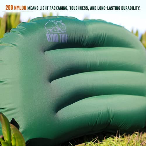 Ryno Tuff Inflatable Nylon Outdoor Camping Pillow For Neck Lumbar Support - Insulated Lightweight Inflatable Travel Pillow For Camping, Backpacking, Hiking & Traveling - Compact Carrying Case Included