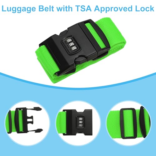 Image of PATIKIL Luggage Straps, 2 Pack Suitcase Straps Adjustable Luggage Belts Strap with Combination Lock for Luggage Suitcases Travel, Green