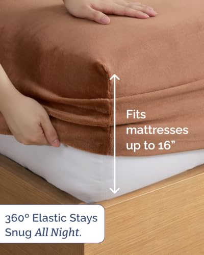 Image of Fleece Sheets Cal King Size Set - 4-Piece Flannel Sheet Set - Mocha Mousse
