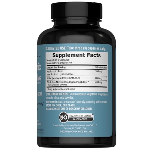 NeoCell Hyaluronic Acid Complex 900mg | 120 Capsules | with BioActive Collagen Peptides & MSM | Premium Grade Formula - Image 3