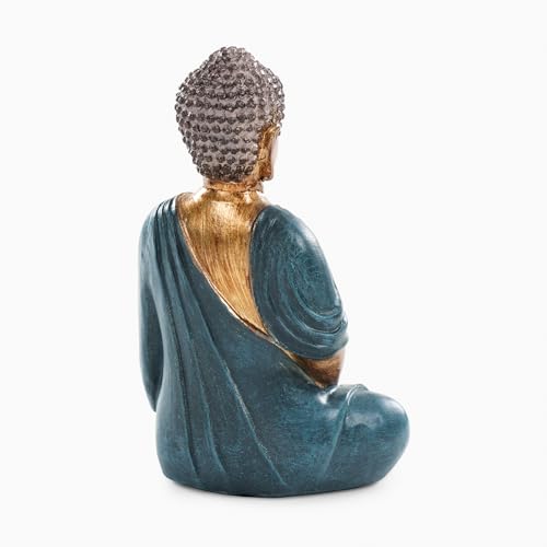 Image of PURE HOME + LIVING Dark Blue Antique Gold Polyresin Sitting Buddha - Small Statue | for Office, Temple, Home Decor, Gifts, Mahavirjayanti & Living Room | Peaceful Buddha Sculpture (Pack of 1)