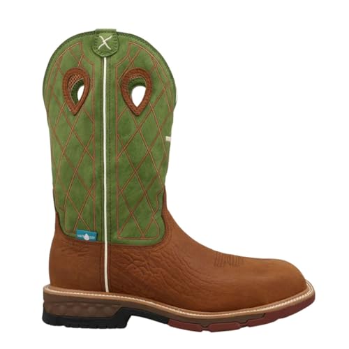 Image of Twisted X Men's 12 inch Western Work Boot, Color: Caramel Cafe & Green, Size: 7.5, Width: EE (MXBNW07-EE-07.5)