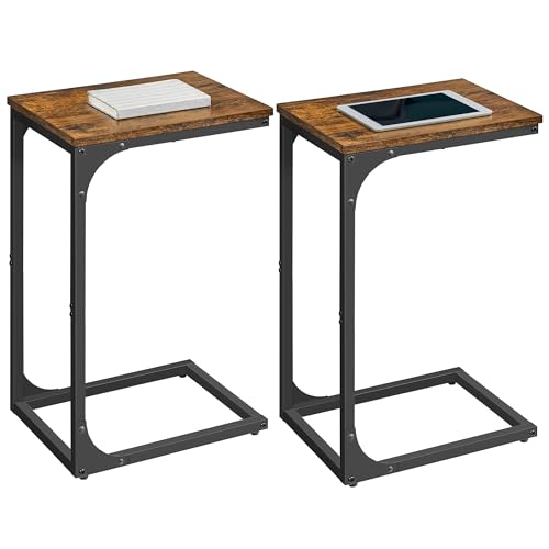 VASAGLE Set of 2 C-Shaped Side Table, Bedside Table, Sofa Side Table, Coffee Table, with Metal Frame, Industrial, for Living Room, Bedroom, Rustic Brown and Black LET354B01