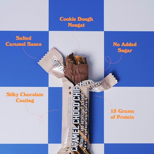 Image of Barebells Vegan Protein Bars Caramel Choco Chip, Plant Based with High Protein - Chocolate Protein Bars - Perfect on The Go Protein Snack & Breakfast Bars 12 Count (Pack of 1)