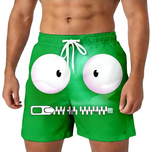 Divertido bañador corto para hombre, divertido, bañador divertido, bañador de secado rápido, pantalones de natación hawaianos, pantalones de playa, pantalones cortos de ocio cortos y cómodos, O Verde