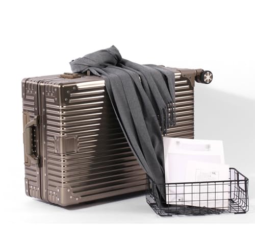 All Aluminum Magnesium Alloy Hardside Luggage 29 inch, Large Zipperless Luggage Metal Hardshell Suitcases with Spinner Wheels, Fashion Metal Rolling Trunk Suitcases Case for Travel, Business (Brown)2