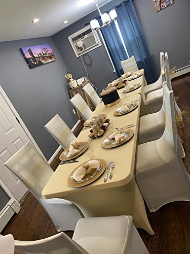 Image of FORLIFE Spandex Table Covers,Fitted Tablecloth for Rectangular Tables, Stretch Patio Table Covers, Universal Spandex Table Cover for Wedding, Banquet, Party (6ft, Champagne)