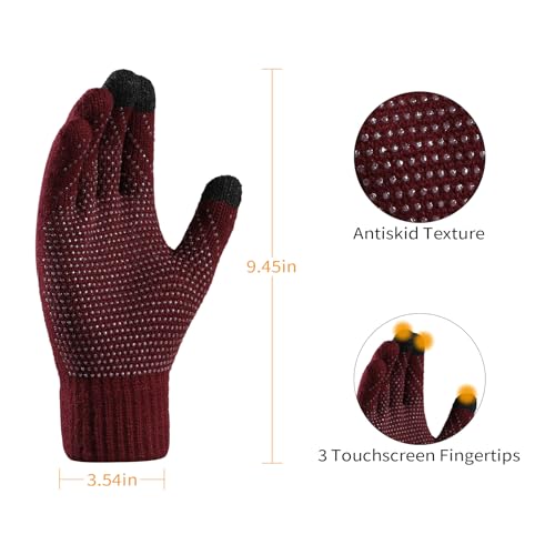 Mens Winter Knit Beanie Hat Long Scarf Nonslip Touchscreen Gloves Set with Fleece Lined for Men and Women4