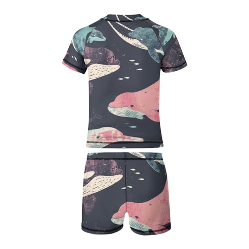 Whales Orcas Narwhals On NavyChildren's Casual Swimsuit Set - Simple and Versatile9-11Y（140cm）4