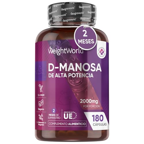 D Manosa Pura 2000mg de Concentración en 180 Cápsulas Veganas - Suplemento Natural de Alta Potencia, Sin OGM, Químicos ni Aditivos Añadidos, Para 2 Meses de Suministro